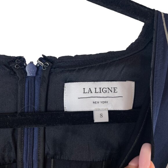 La Ligne New York Sadie Striped V Neck Long Sleeve Midi Dress Navy Blue White S - Picture 9 of 13